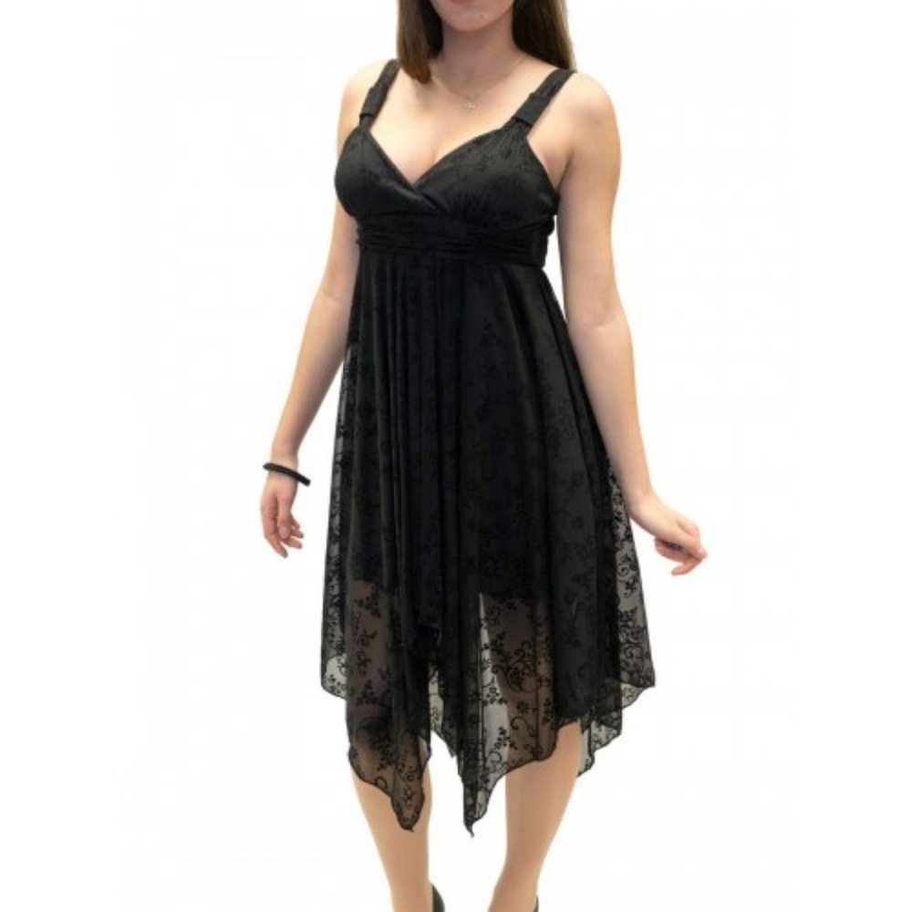 Olivia Matthews Black Velvet Embossed Midi Dress - Picture 1 of 4